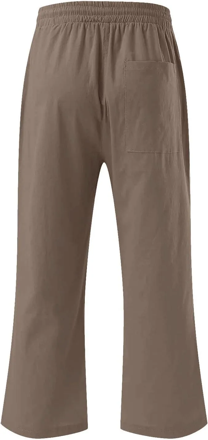 2025 2PC Women's Linen Capri Pants - Solid Drawstring Waist Wide Leg Casual Cropped Trousers with Pockets, Loose Fit