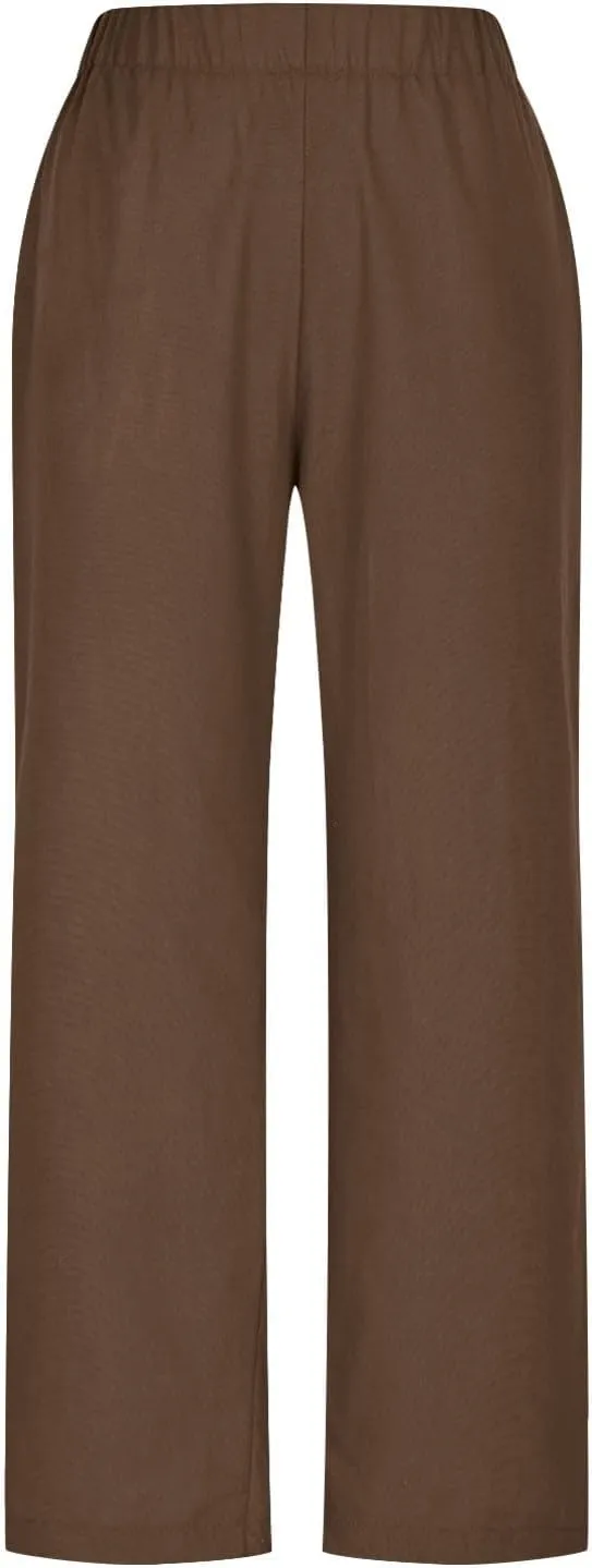 2025 Linen Pants Women Summer Casual Wide Leg Pants for Women High Waisted Comfy Loose Trousers with Pockets