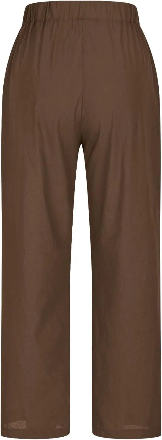 2025 Linen Pants Women Summer Casual Wide Leg Pants for Women High Waisted Comfy Loose Trousers with Pockets