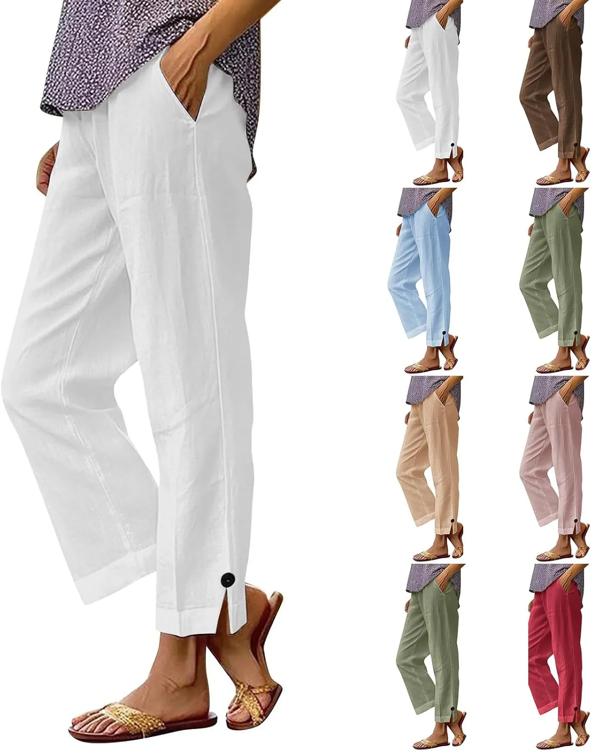 2025 Linen Pants Women Summer Casual Wide Leg Pants for Women High Waisted Comfy Loose Trousers with Pockets