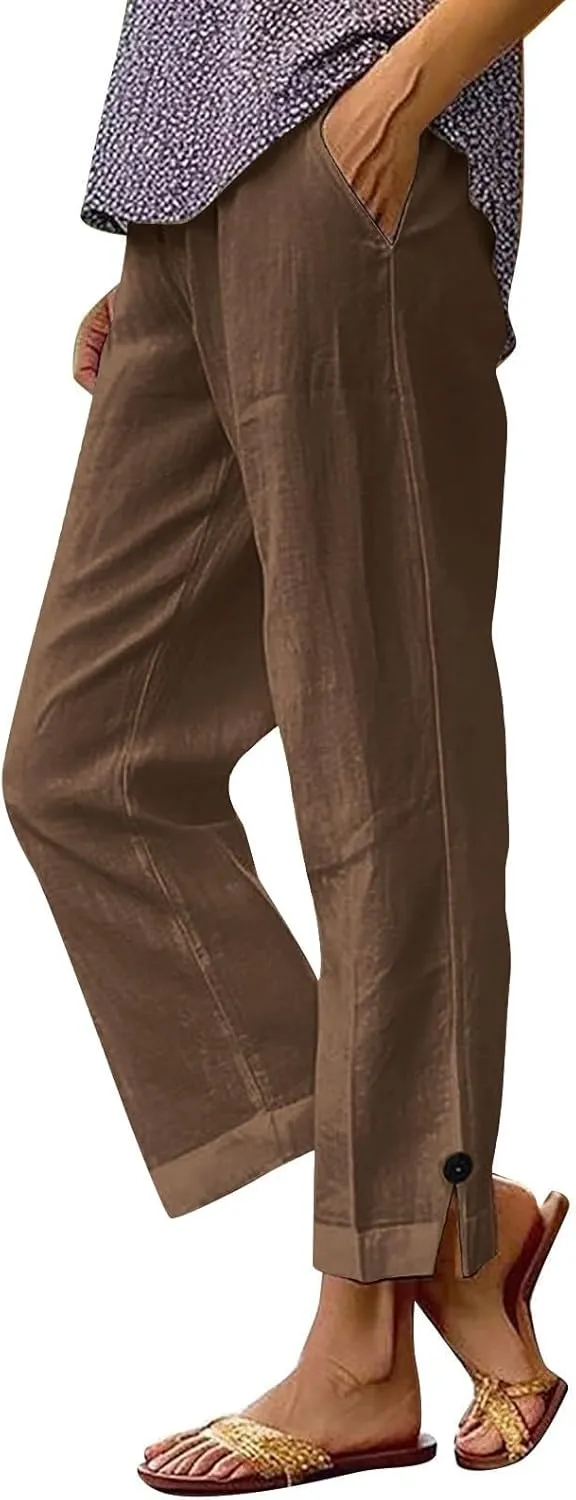 2025 Linen Pants Women Summer Casual Wide Leg Pants for Women High Waisted Comfy Loose Trousers with Pockets