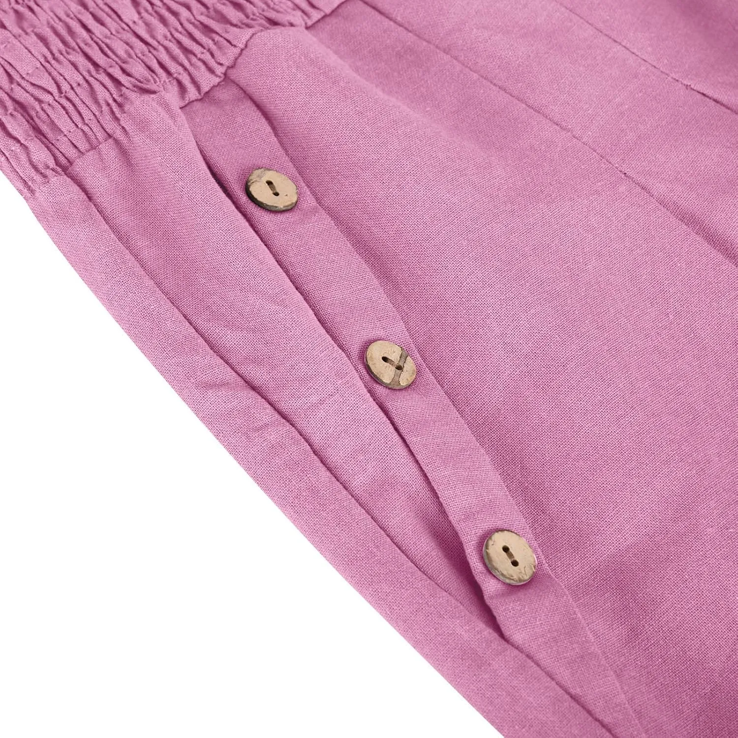 2025 Women Cotton Linen Smocked High Waist Pants Solid Wide Leg Long Pant Casual Lounge Trousers with Pockets
