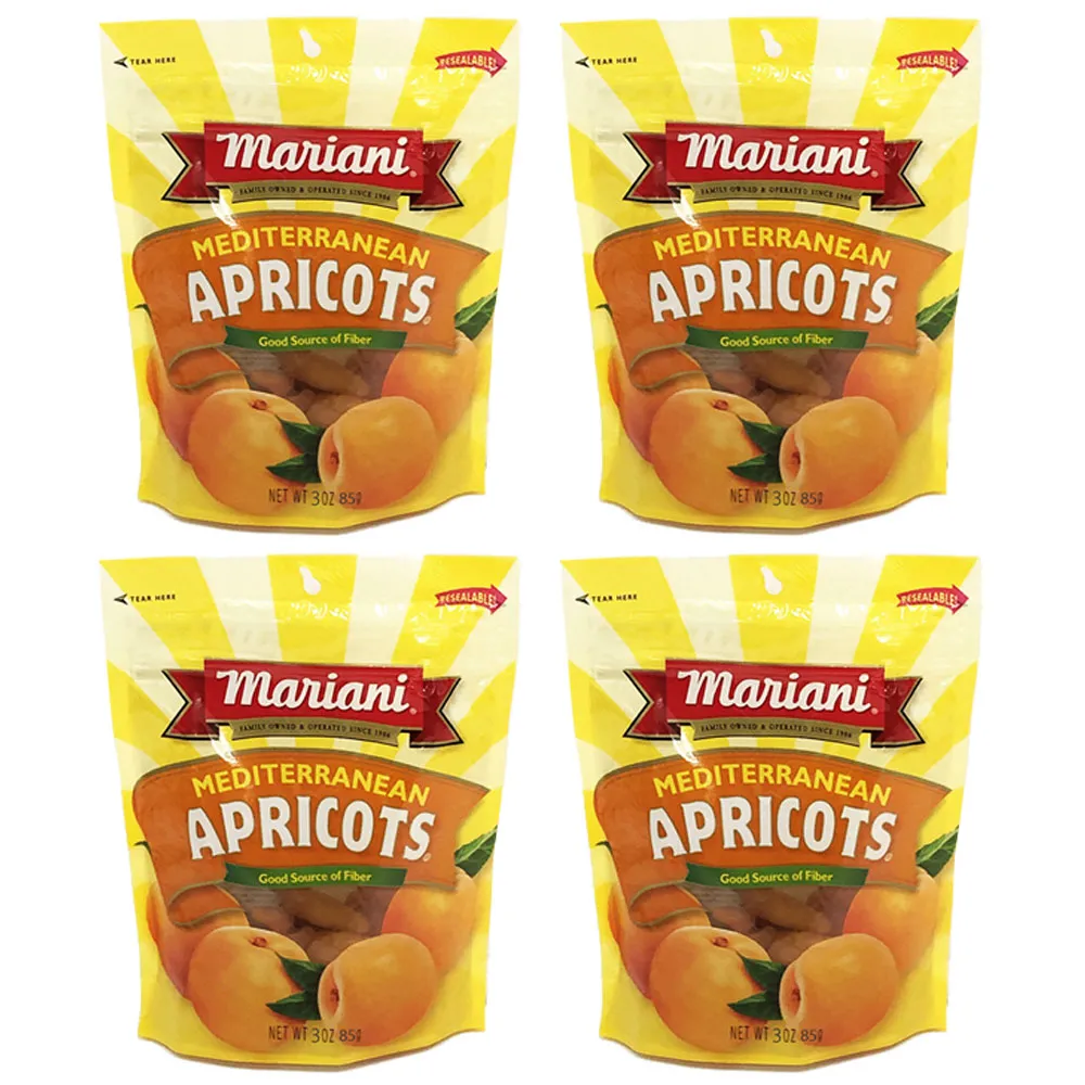 4 Bags Mariani Apricots Dried Plump Fruit Vegan Snack Sweet Fat Free Treat 3oz