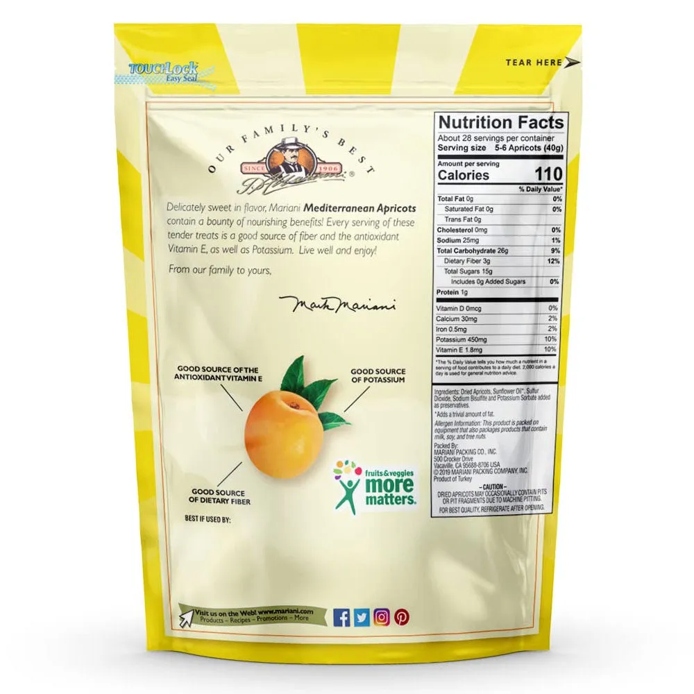 4 Bags Mariani Apricots Dried Plump Fruit Vegan Snack Sweet Fat Free Treat 3oz