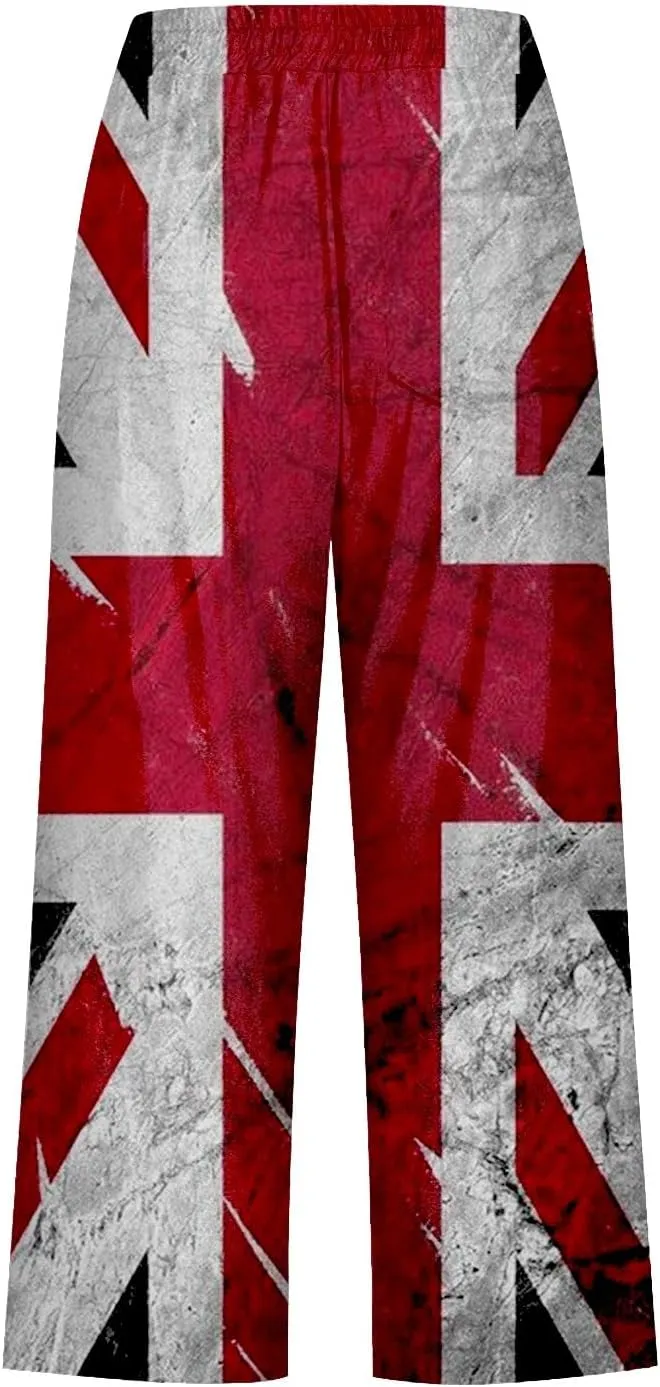 4th of July Linen Capri Pants for Women American Flag Casual Summer Capris Drawstring High Waist Cropped Trousers