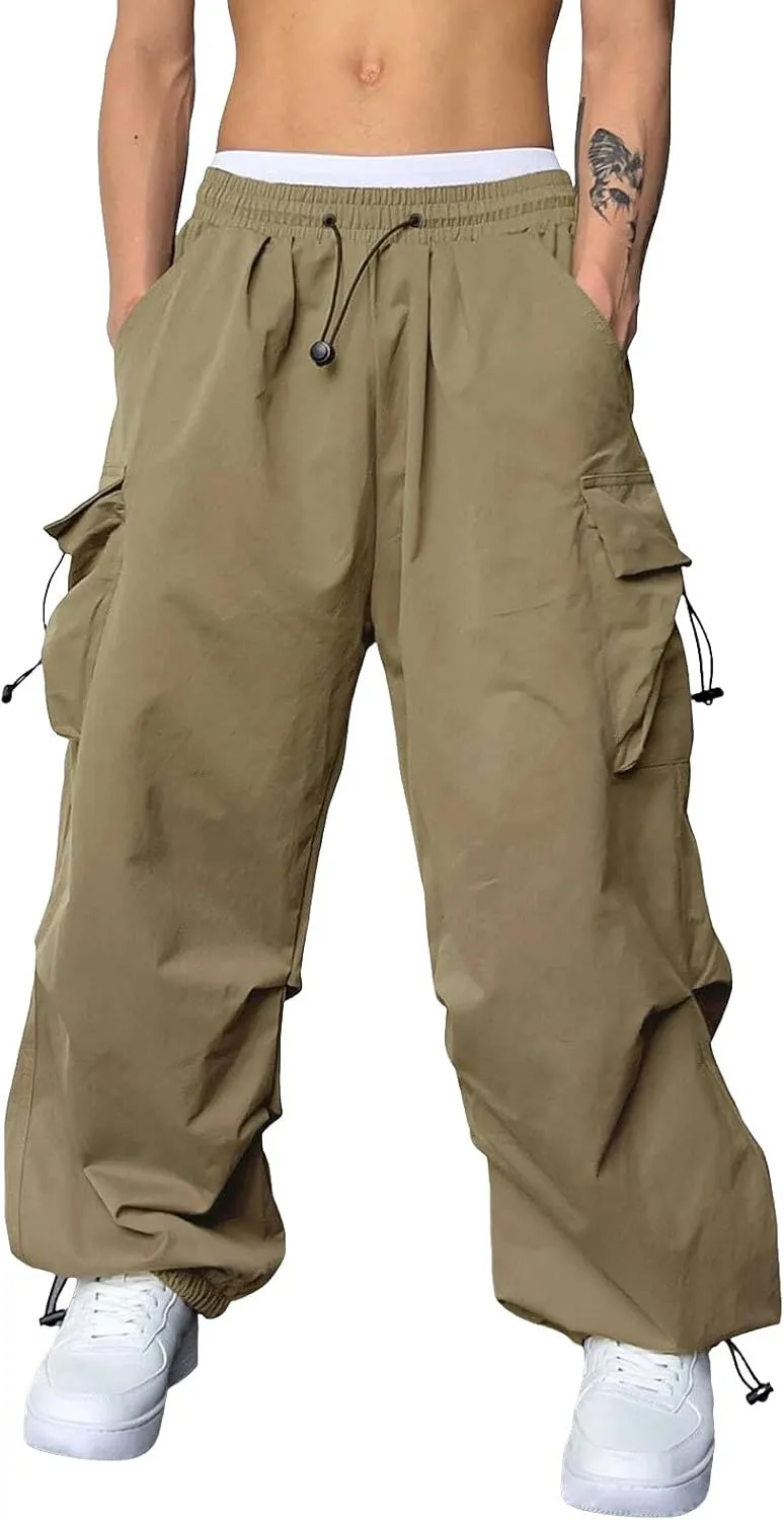 Alalaso Mens Baggy Cargo Pants Parachute Pants Causal Loose Fit Joggers Trendy Harem Pants Hip Hop Streetwear with Pockets