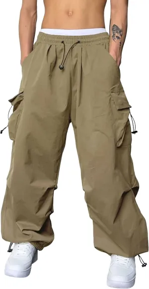 Alalaso Mens Baggy Cargo Pants Parachute Pants Causal Loose Fit Joggers Trendy Harem Pants Hip Hop Streetwear with Pockets