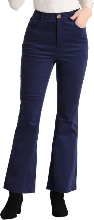 Allegra K Women's Vintage Flare Trousers High Waist Long Bell Bottom Corduroy Pants