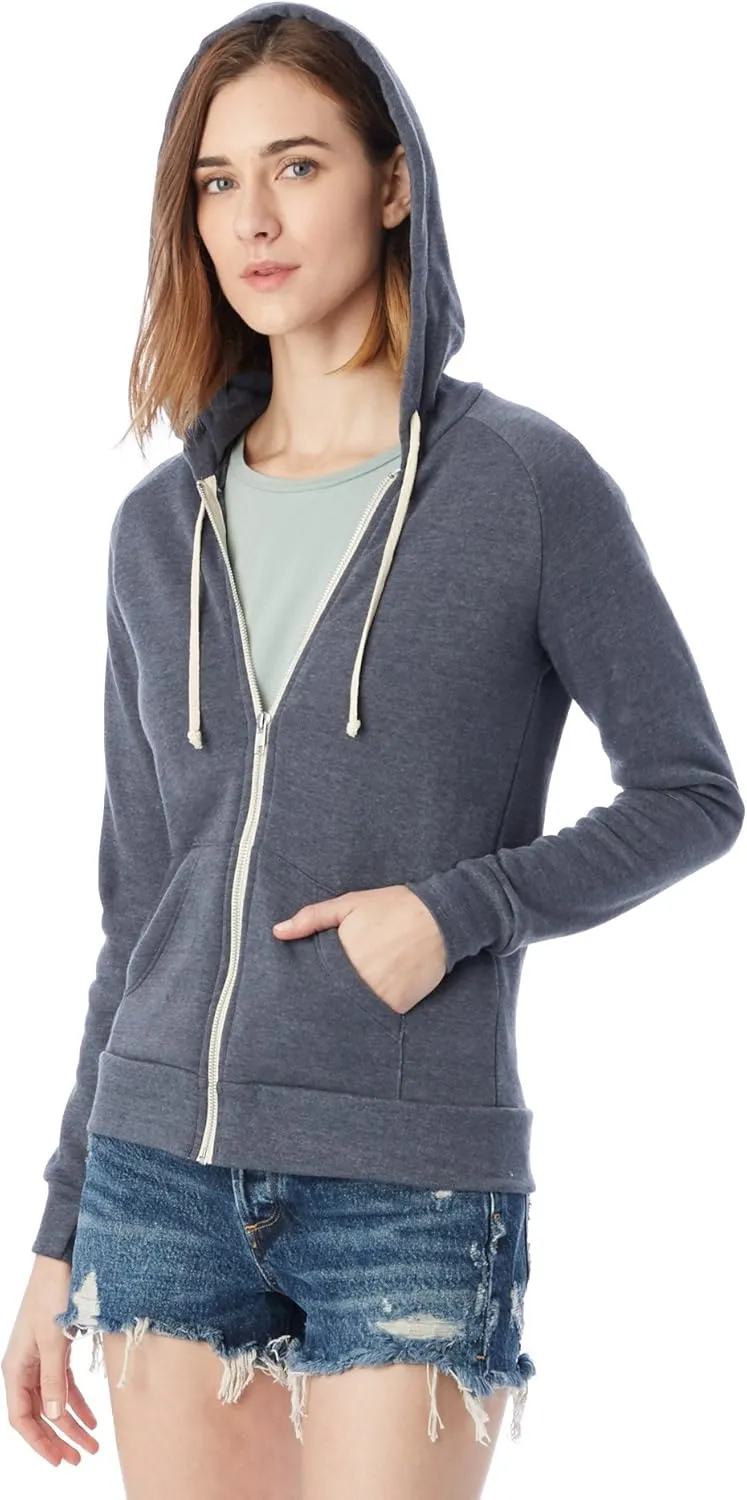 Alternative Women's Zip-Up Hoodie, Eco-Fleece Vintage Adrian Hooded Crewneck