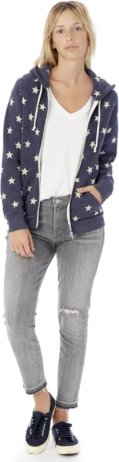Alternative Women's Zip-Up Hoodie, Eco-Fleece Vintage Adrian Hooded Crewneck