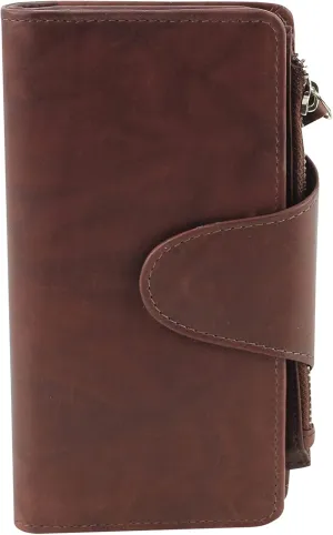 American Bison RFID Safe Clutch Purse for Women  Slim Leather Evening Bag  Secure Snap Closure Gift Wallet (Brown)