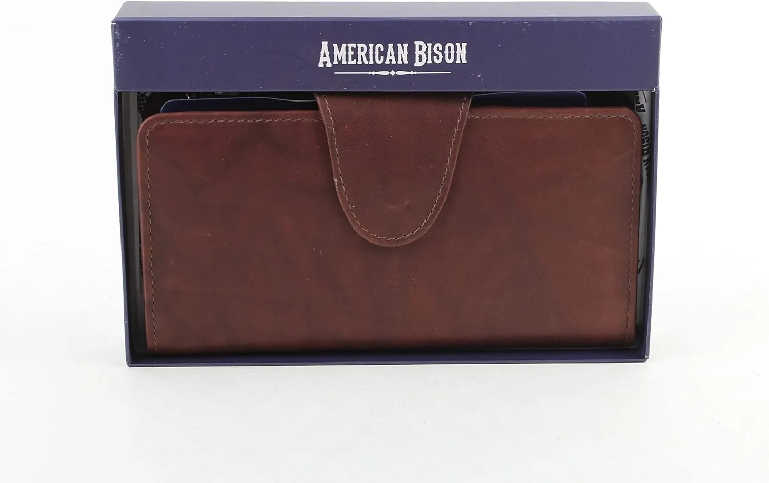 American Bison RFID Safe Clutch Purse for Women  Slim Leather Evening Bag  Secure Snap Closure Gift Wallet (Brown)