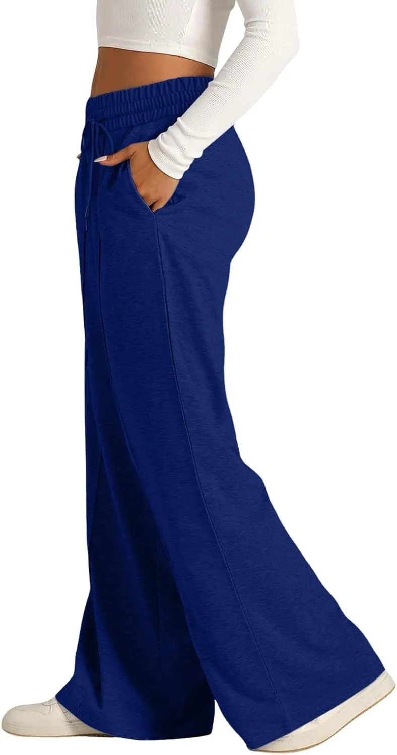 Aniywn Sweatpants Women Baggy Wide Leg Elastic Drawstring Straight Leg Lounge Pants Open Bottom High Waist Joggers Trouser