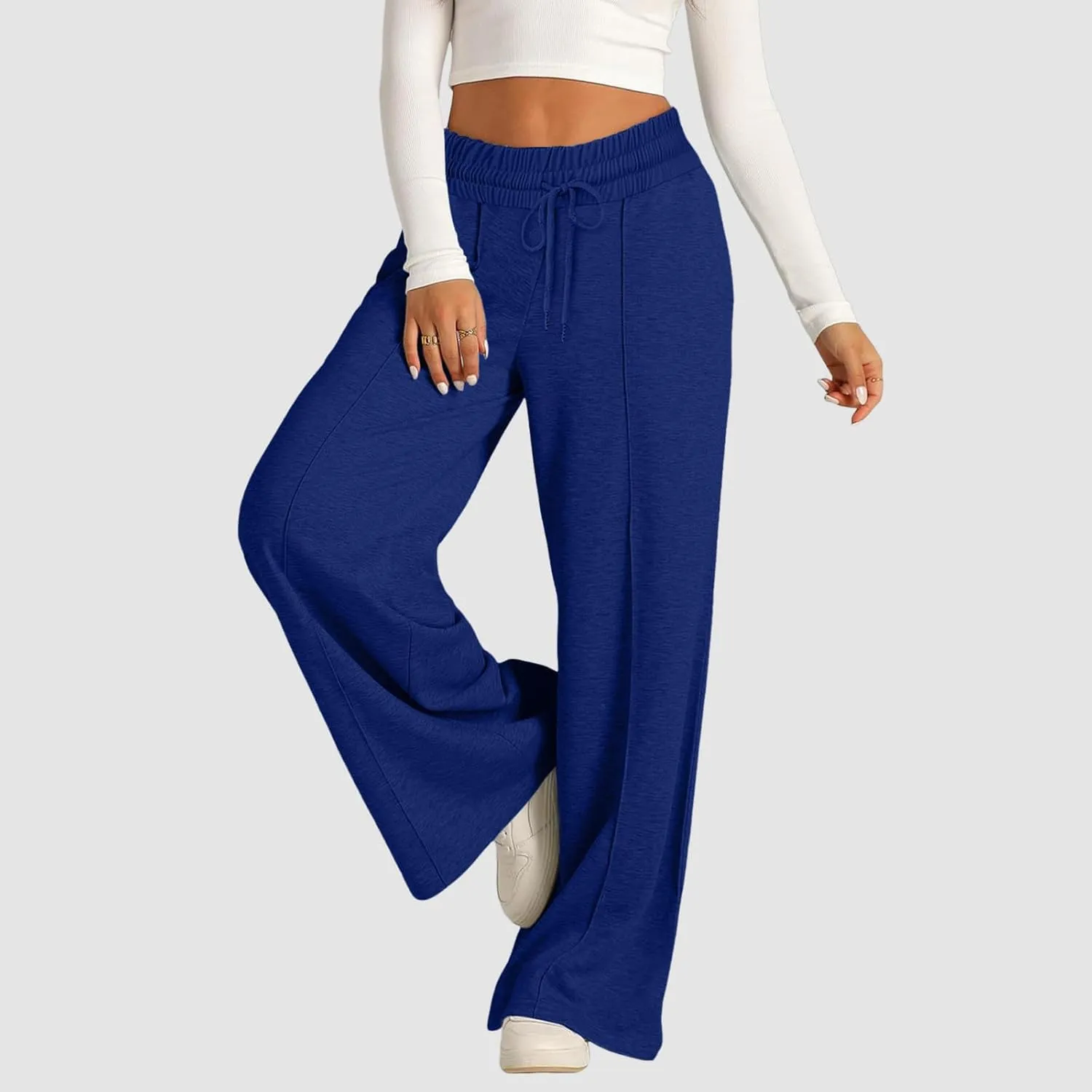 Aniywn Sweatpants Women Baggy Wide Leg Elastic Drawstring Straight Leg Lounge Pants Open Bottom High Waist Joggers Trouser