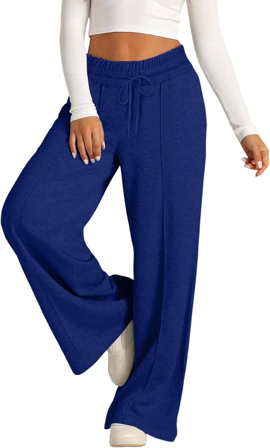 Aniywn Sweatpants Women Baggy Wide Leg Elastic Drawstring Straight Leg Lounge Pants Open Bottom High Waist Joggers Trouser