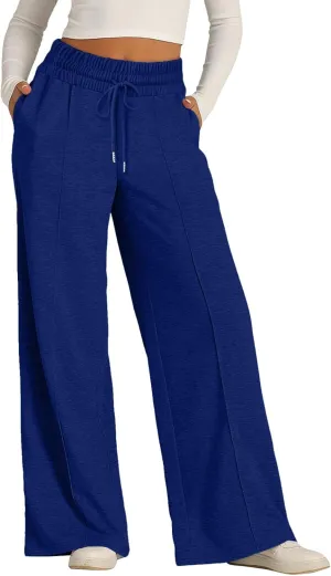 Aniywn Sweatpants Women Baggy Wide Leg Elastic Drawstring Straight Leg Lounge Pants Open Bottom High Waist Joggers Trouser