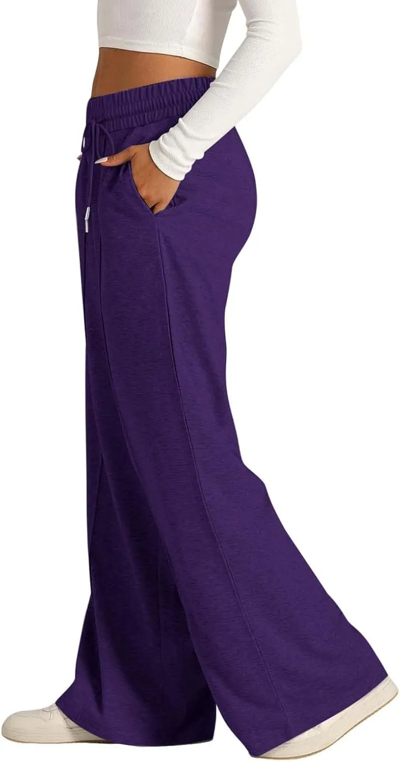 Aniywn Sweatpants Women Baggy Wide Leg Elastic Drawstring Straight Leg Lounge Pants Open Bottom High Waist Joggers Trouser