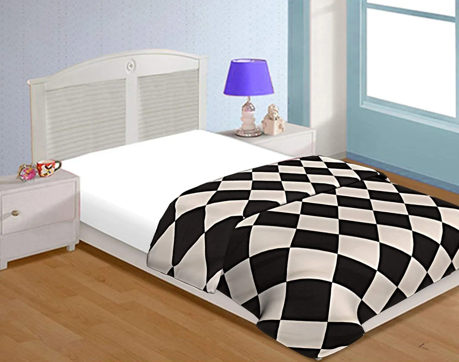 AQRATE Printed Poly Cotton Double Bed Reversible Dohar/AC Dohar/AC Blanket/Blanket (Black White Check, Double)