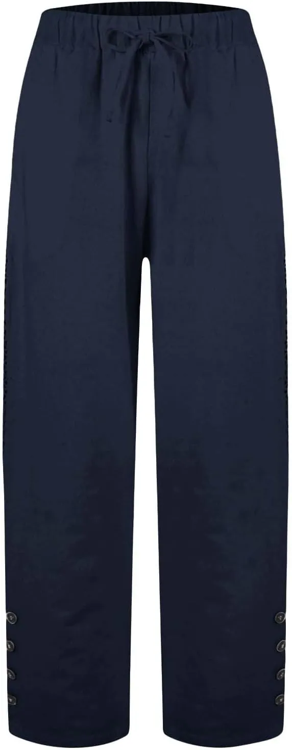 Baggy Linen Pants Women Summer Boho Lightweight High Waist Palazzo Pants Loose Comfy Straight Leg Pants Pockets