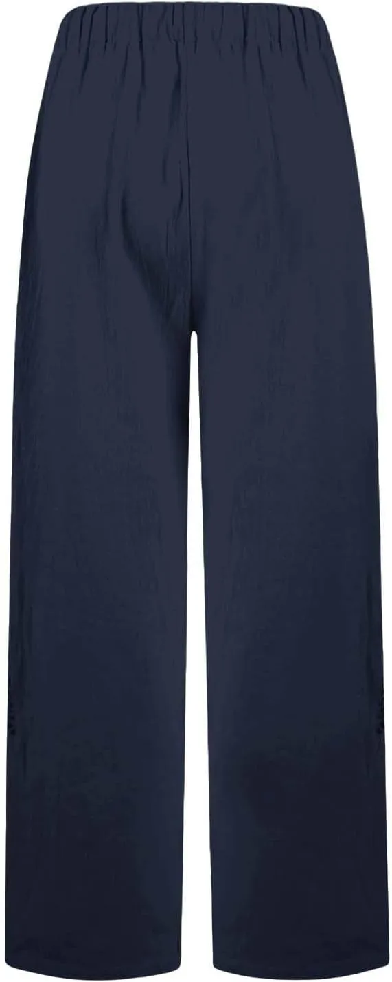Baggy Linen Pants Women Summer Boho Lightweight High Waist Palazzo Pants Loose Comfy Straight Leg Pants Pockets