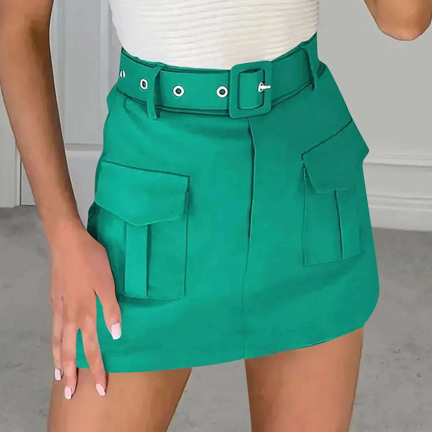 Baggy Shorts Women High Waisted Fashionable Pocket Belt Decoration Short Skirt Pants Summer Outfits for Women 2025