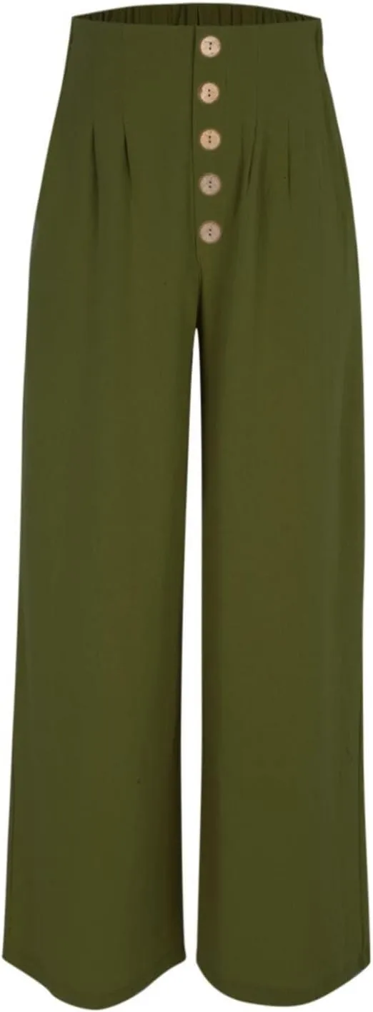 Boho Clothes for Women Buckle Pants with Elegant Pockets and Casual Wide Leg Fashion Plus Size Linen Pants for Women