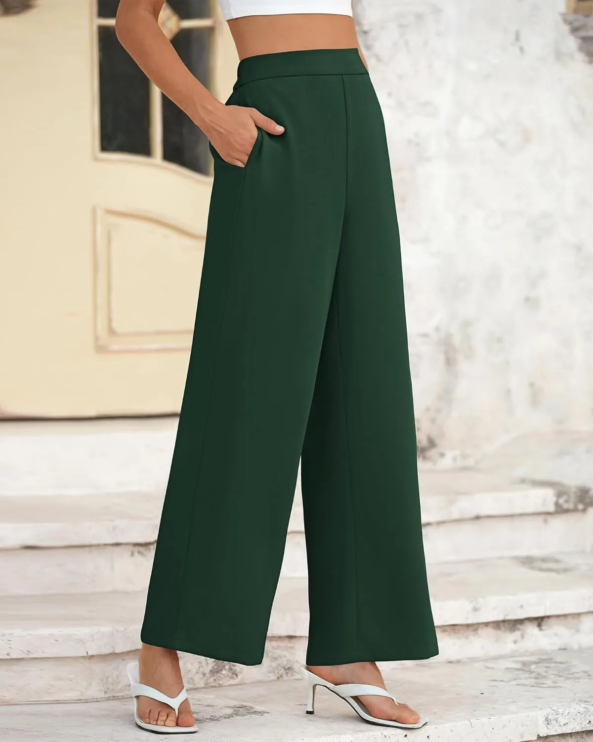 BTFBM Womens Wide Leg Pants Dressy Casual Elastic High Waisted Palazzo Business Lounge Trousers with Pockets