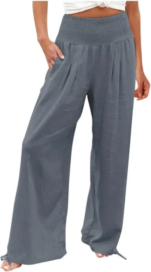 Business Casual Pants for Women Loose Wide Leg Palazzo Slacks 2025 Summer Long Linen Pants Baggy Trousers