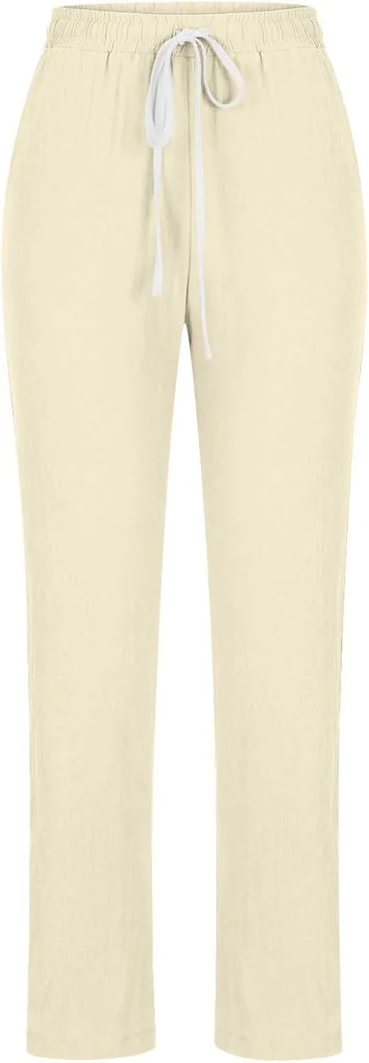 BZGTZT Women's Linen Pants Summer Straight Wide Leg Pants Drawstring High Waisted Trousers Loose Comfy Palazzo Pants