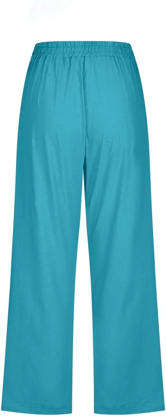 Capri Pants for Women 2025 Cotton Linen Casual Summer Pants Plus Size Drawstring Elastic Waist Capris with Pockets
