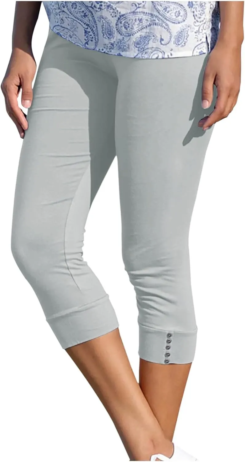 Capri Pants for Women Casual Summer Workout Leggings Stretch Knee Length Cropped Pants High Waisted Comfy Yoga Capris