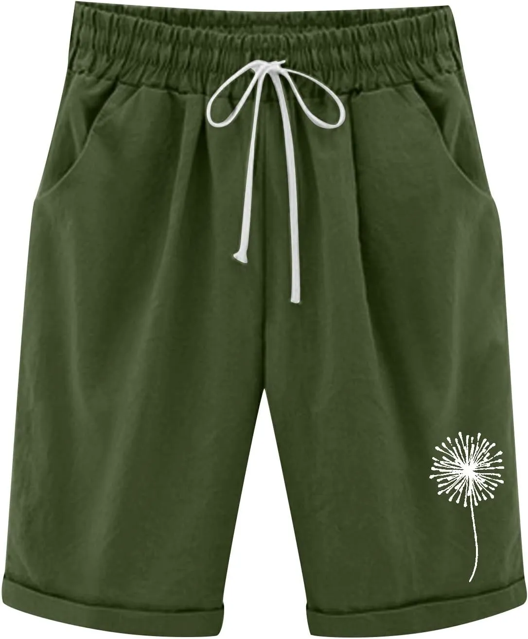 Capri Pants for Women Striped Linen Capris Comfort Plus Size Pants Elastic High Waisted Drawstring Rolled Hem Shorts