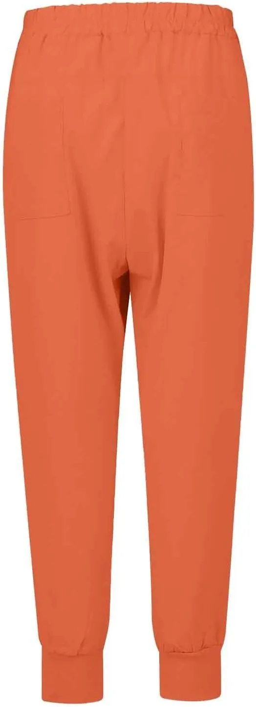 Capris Linen Pants Women Summer High Waisted Drawstring Baggy Tapered Ankle Trousers Fit Lounge Pants with Pockets