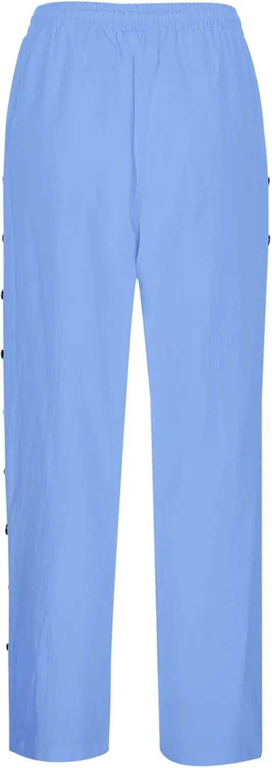 Capris Pants for Women Cotton Linen Casual Summer 2025 Baggy Pants Straight Wide Leg Button Up Trousers with Pockets