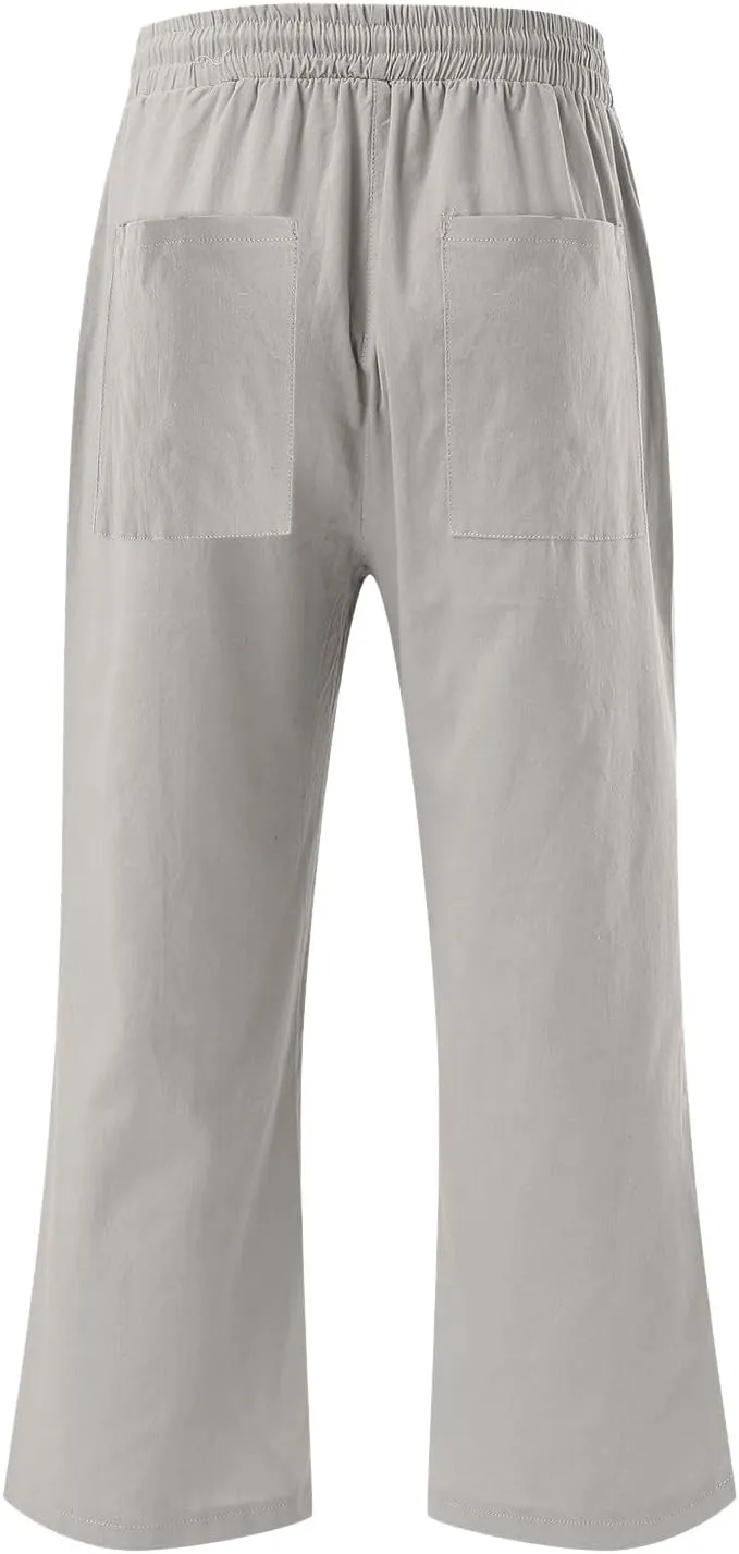 Capris Pants for Women Cotton Linen Casual Summer 2025 Drawstring Elastic Waist Straight Wide Leg Loose Cropped Trouser