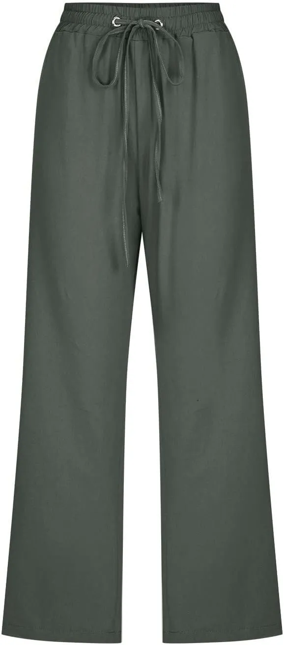 Capris Pants for Women Cotton Linen Casual Summer 2025 Straight Leg Loose Drawstring Elastic Waist Cropped Trouser
