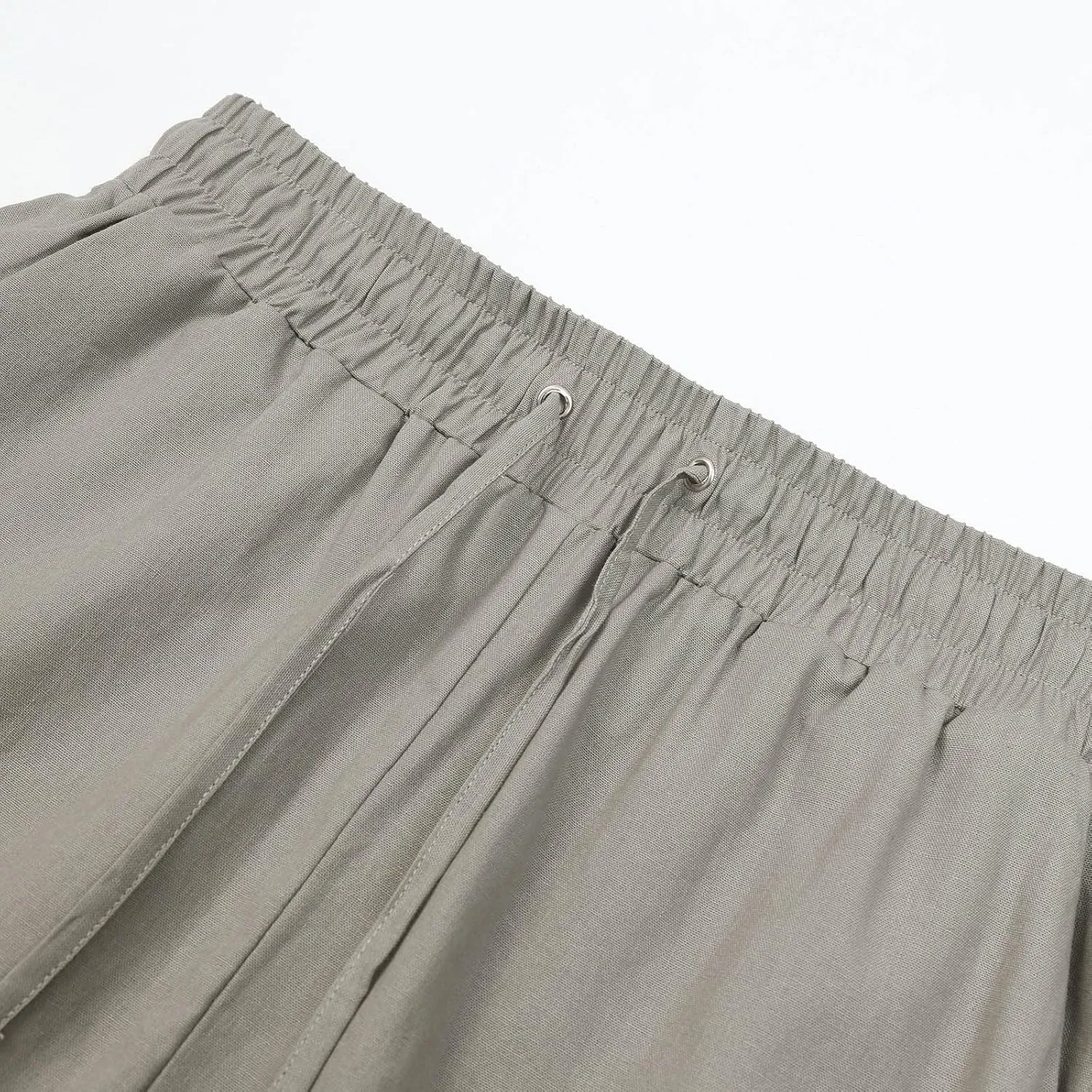 Capris Pants for Women Cotton Linen Casual Summer Wide Leg Loose Drawstring Elastic Waist Cropped Trouser S-XXL