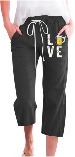 Capris Pants for Women Linen 3/4 Pants Wide Leg Capris Lightweight Baggy Cropped Trousers Beach Outfits for Women