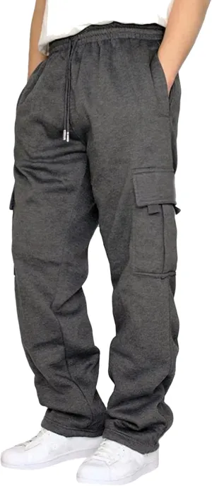 Cargo Sweatpants for Men Heavyweight Fleece Baggy Elastic Waist Drawstring Joggers Fall Trousers with Pockets