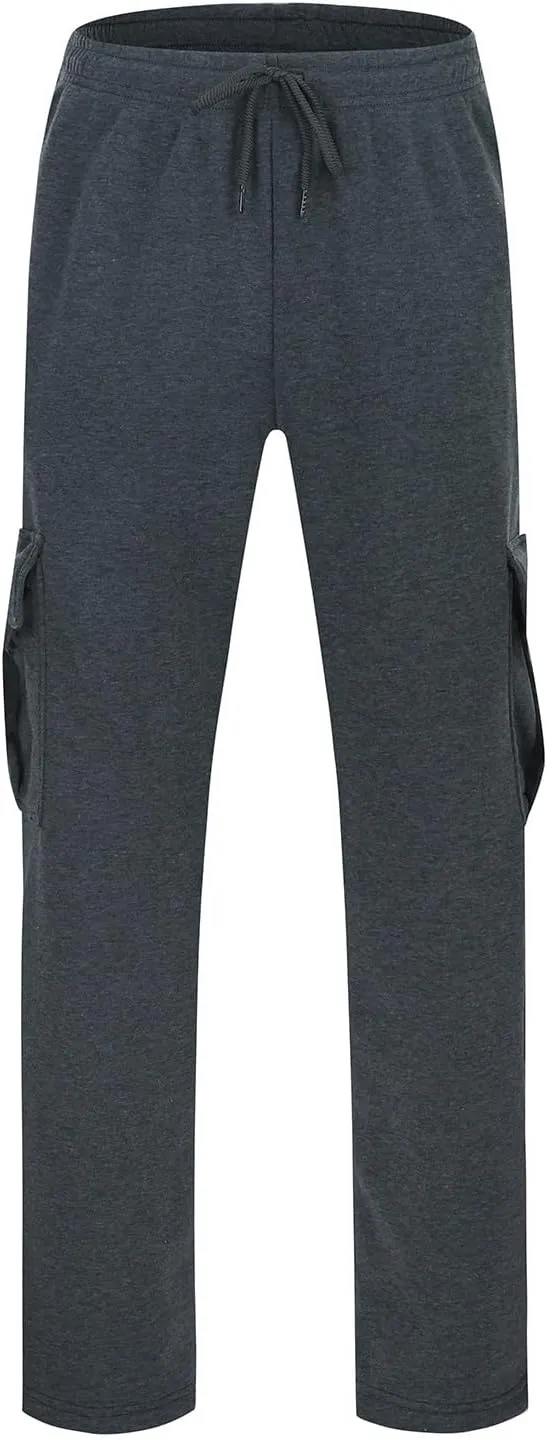 Cargo Sweatpants for Men Heavyweight Fleece Baggy Elastic Waist Drawstring Joggers Fall Trousers with Pockets