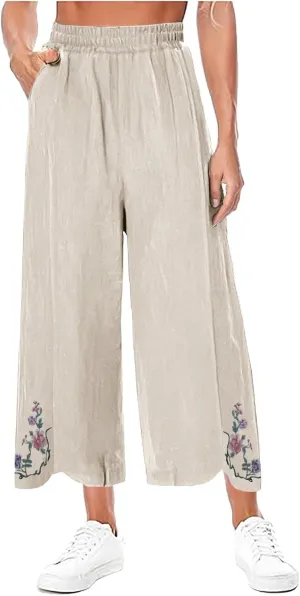 Casual Dress Pants for Women Loose High Waisted Cotton Linen Pants Summer Vacation Loose Slacks Comfy Long Trousers