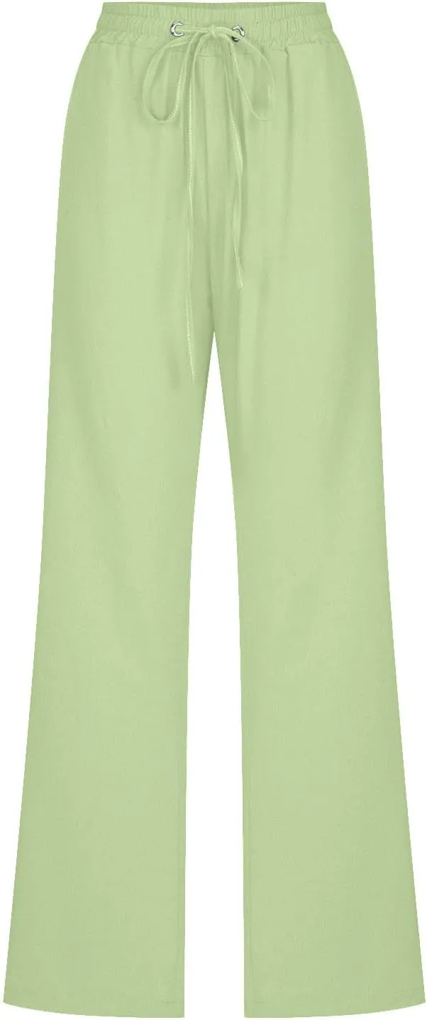 Casual Linen Pants for Women High Waist Loose Wide Leg Slacks 2025 Summer Linen Pants Comfy Palazoo Trousers