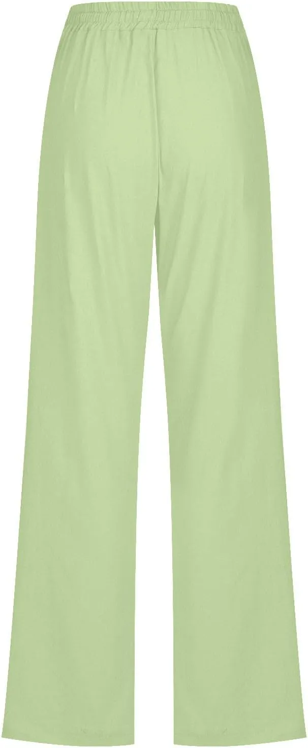 Casual Linen Pants for Women High Waist Loose Wide Leg Slacks 2025 Summer Linen Pants Comfy Palazoo Trousers