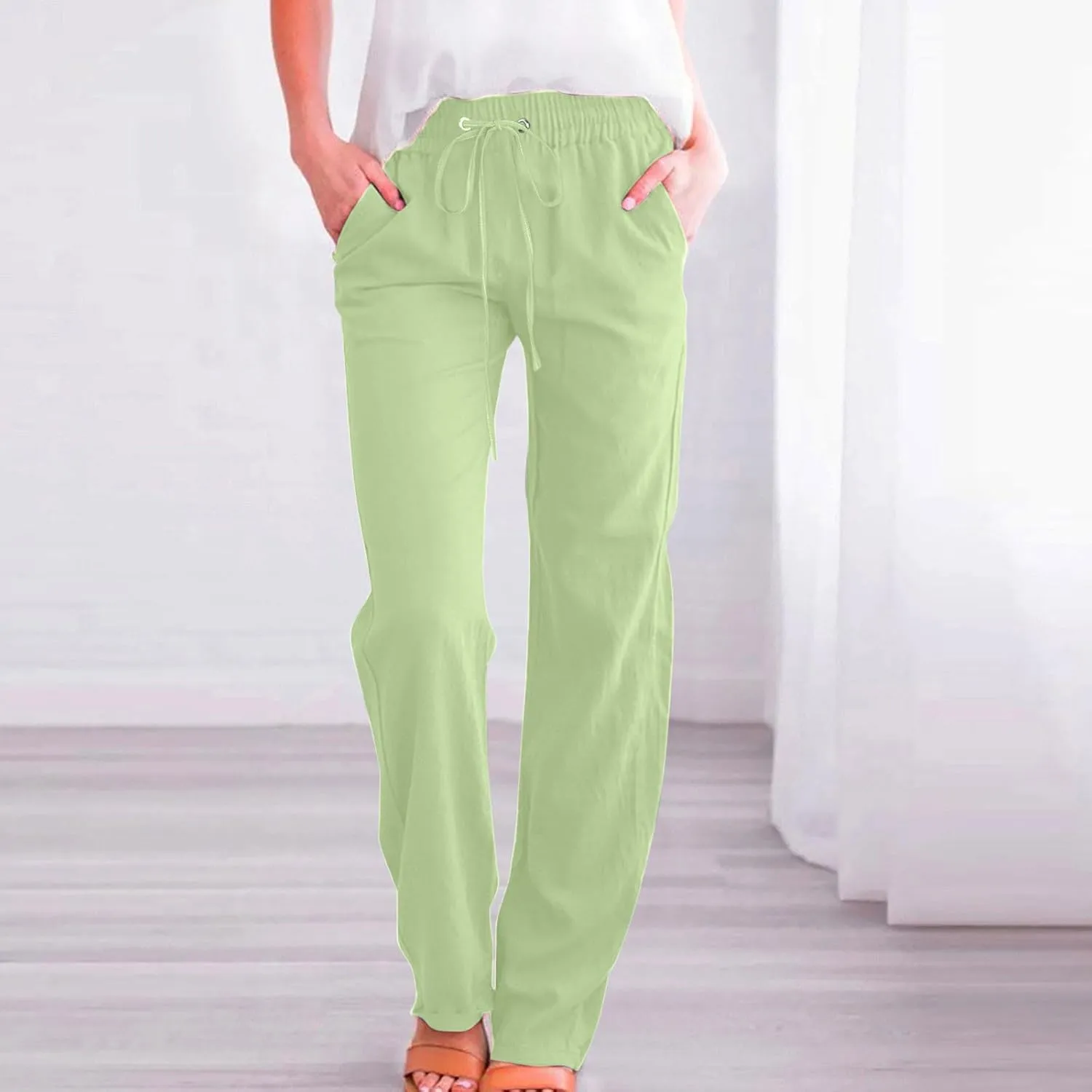 Casual Linen Pants for Women High Waist Loose Wide Leg Slacks 2025 Summer Linen Pants Comfy Palazoo Trousers