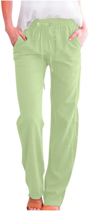 Casual Linen Pants for Women High Waist Loose Wide Leg Slacks 2025 Summer Linen Pants Comfy Palazoo Trousers