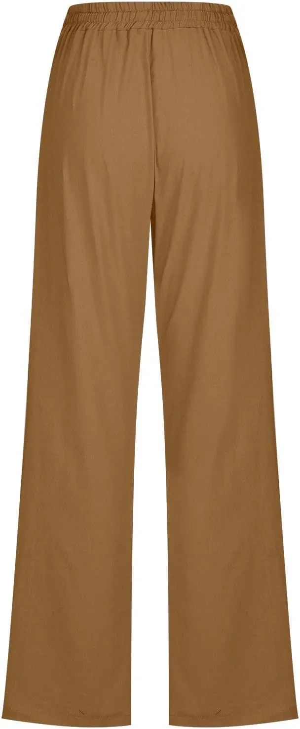 Casual Linen Pants Women Lounge Pants High Waist Drawstring Loose Fit 2025 Summer Trousers with Side Pockets Slacks