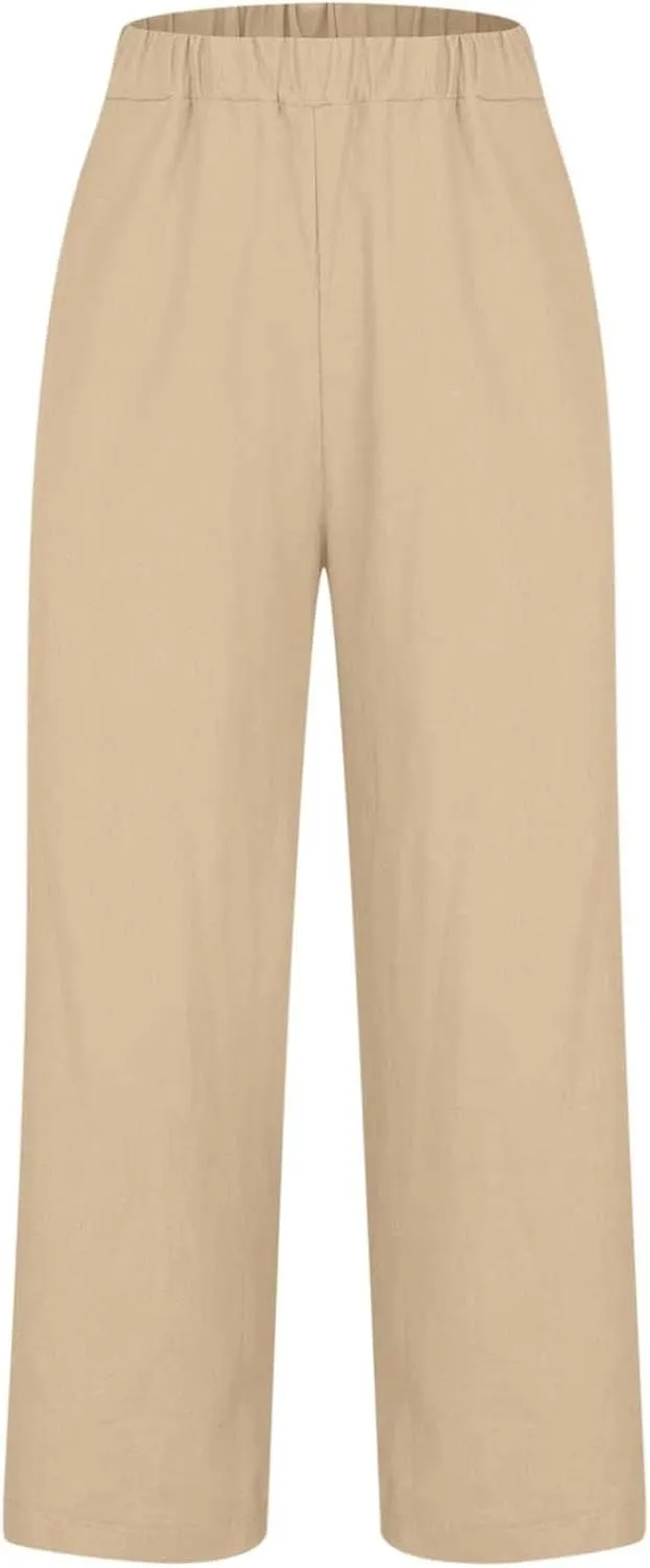 Casual Linen Pants Women Petite High Waist Business Slacks Stretch Flowy Pants 2025 Summer Vacation Linen Trousers