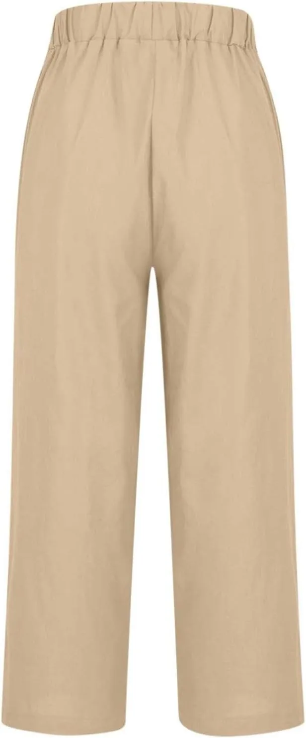 Casual Linen Pants Women Petite High Waist Business Slacks Stretch Flowy Pants 2025 Summer Vacation Linen Trousers