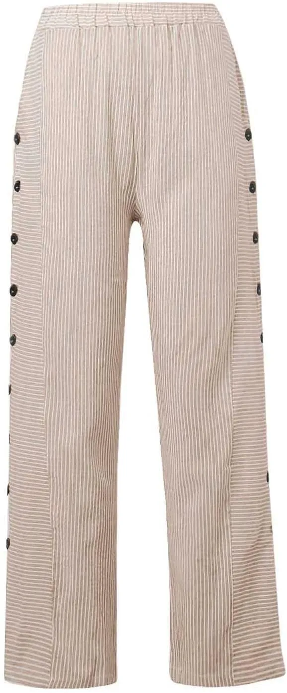 Casual Pants for Women Trendy 2025 Summer Striped Side Pocket Pants Lightweight Elastic Waist Straight Leg Trousers