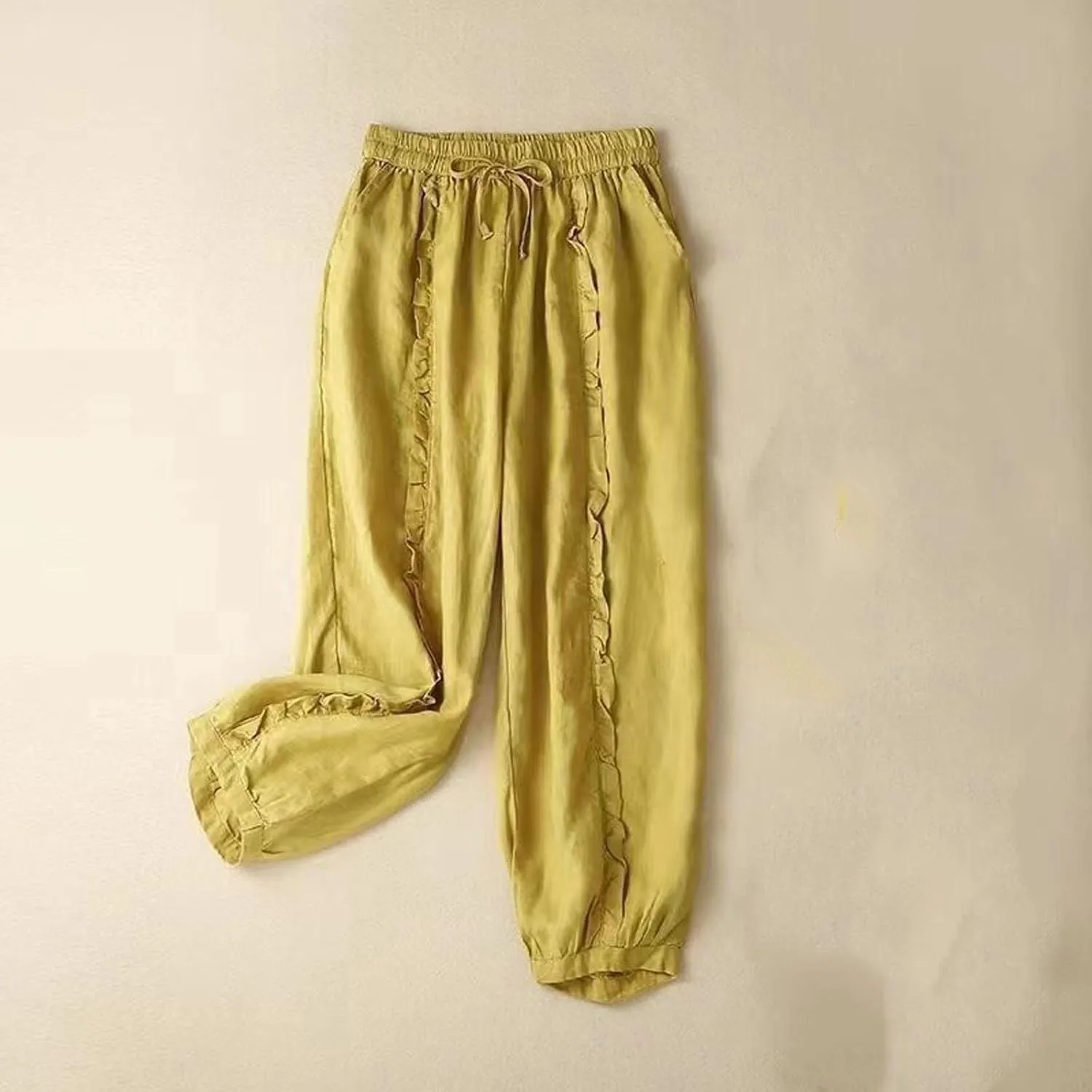 Ceboyel Wide Leg Linen Pants for Women Drawstring Comfy Trousers Elastic Waist Boho Pants Summer Causal Ladies Outfits